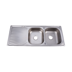 Stainless steel sink with double bowl with tray