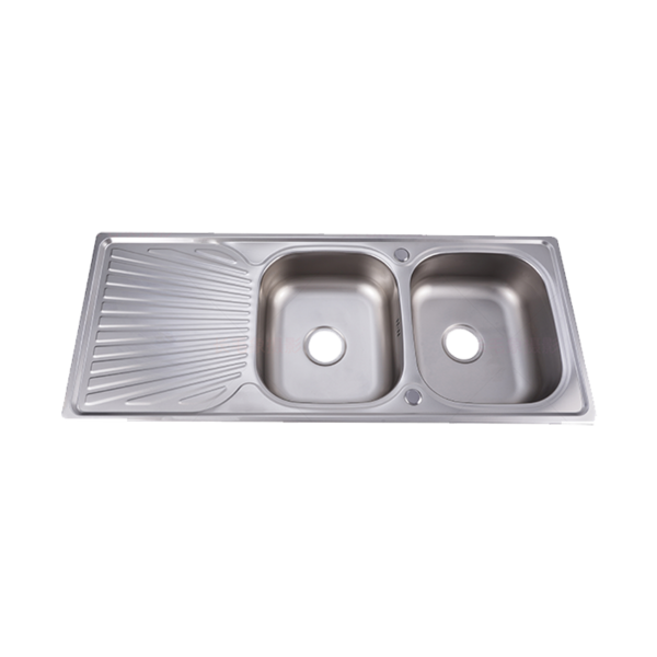 Stainless steel sink with double bowl with tray