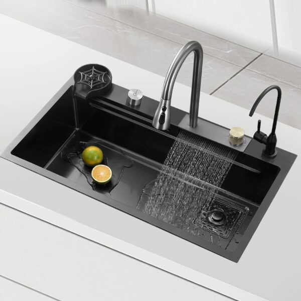 Kitchen rain waterfall sink Wash basin Stainless steel sink large single sink - Image 3