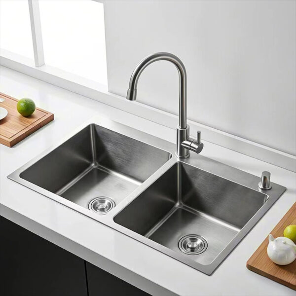 Silver 304 stainless steel sink Double sink kitchen wash basin Household sink - Image 3