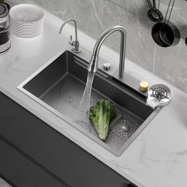 Kitchen rain waterfall sink Wash basin Stainless steel sink large single sink - Image 2