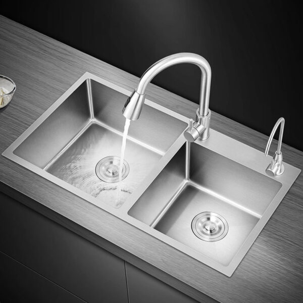 Silver 304 stainless steel sink Double sink kitchen wash basin Household sink - Image 2