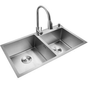 Silver 304 stainless steel sink Double sink kitchen wash basin Household sink