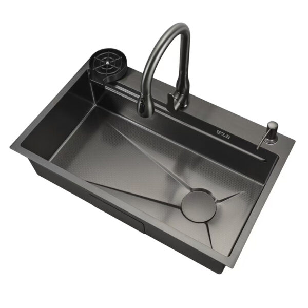 Black embossed large single tank 304 stainless steel X type water washing basin sink - Image 2