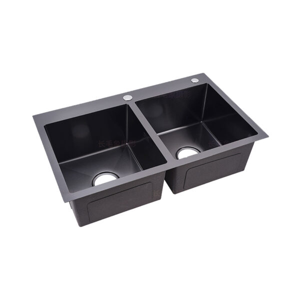 Contemporary Handmade Stainless Steel Sink with Double Basin - Image 2